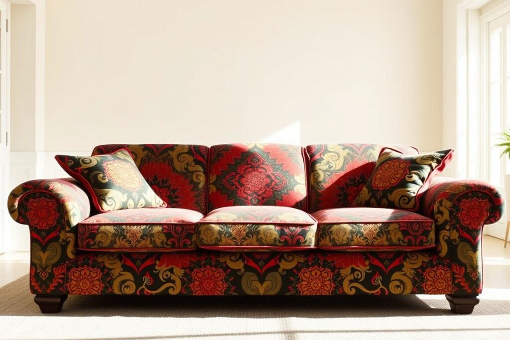 Patterned couch showcasing various colors and designs