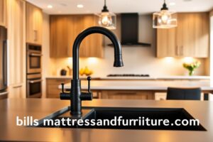 black kitchen sink and faucets