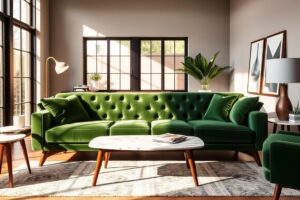 green velvet sofa