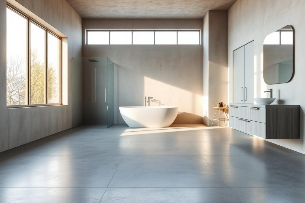 Concrete flooring for modern bathrooms Concrete flooring for modern bathrooms