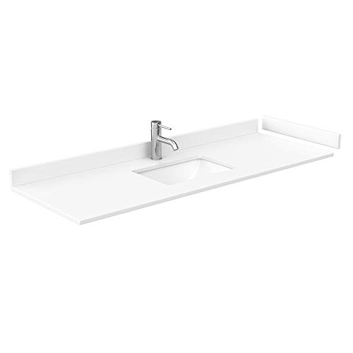 Beckett 60 Inch Single Bathroom Vanity in White, White Cultured Marble Countertop, Undermount Square Sink, Brushed Gold Trim