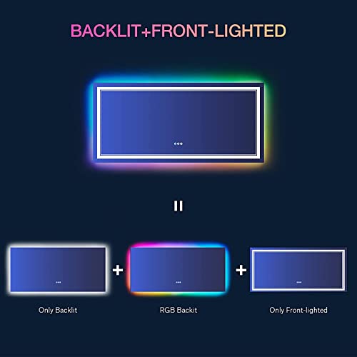 ISTRIPMF 60x40 Inch RGB LED Bathroom Mirror with Lights, Color Changing RGB Backlit LED Mirror for Bathroom,Lighted Vanity Mirrors for Bathroom Wall, Dimmable, Anti-Fog (RGB Backlit+Front-Lit)