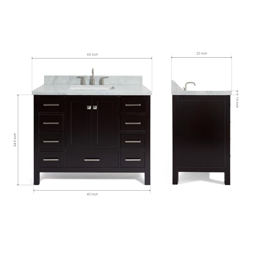 ARIEL Cambridge 43 Inch Espresso Bathroom Vanity with Sink, 1.5