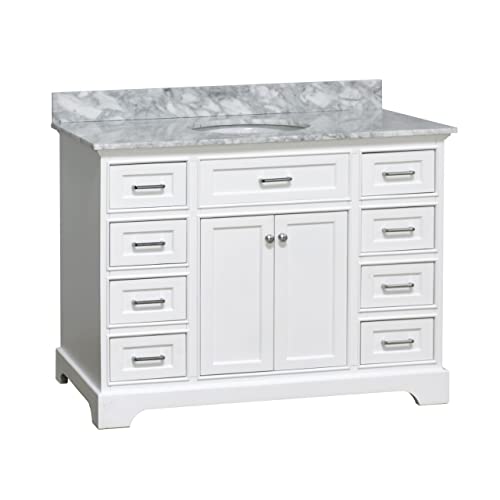Aria 48-inch Bathroom Vanity (White/Carrara): Includes White Cabinet with Authentic Italian Carrara Marble Countertop and White Ceramic Sink
