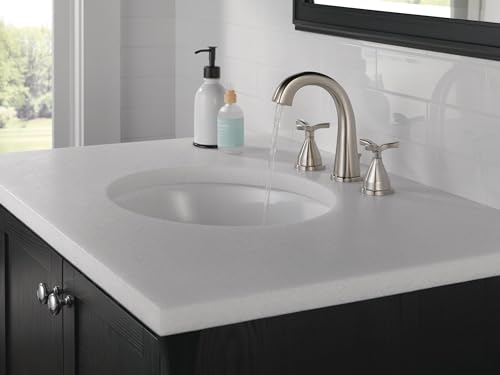 Delta Faucet Stryke Widespread Bathroom Faucet 3 Hole, Brushed Nickel Bathroom Sink Faucet, 2 Handle Bathroom Faucet, Bath Faucet, Metal Pop-Up Drain Assembly, Lumicoat Stainless 35775-SS-PR-MPU-DST