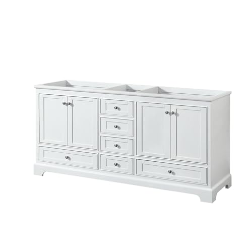 Wyndham Collection Deborah 72 inch Double Bathroom Vanity in White, No Countertop, No Sinks, and No Mirrors