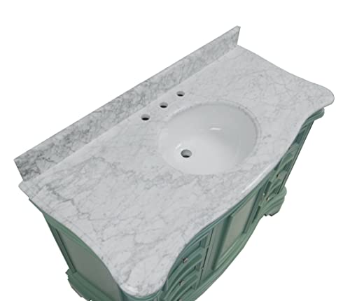 Katherine 48-inch Bathroom Vanity (Carrara/Sage Green): Includes Sage Green Cabinet with Authentic Italian Carrara Marble Countertop and White Ceramic Sink