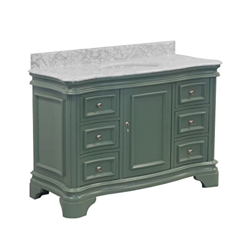 Katherine 48-inch Bathroom Vanity (Carrara/Sage Green): Includes Sage Green Cabinet with Authentic Italian Carrara Marble Countertop and White Ceramic Sink