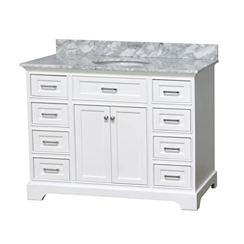 Aria 48-inch Bathroom Vanity (White/Carrara): Includes White Cabinet with Authentic Italian Carrara Marble Countertop and White Ceramic Sink