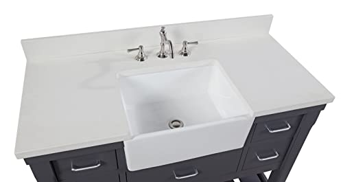 Charlotte 48-inch Farmhouse Bathroom Vanity (Quartz/Marine Gray): Includes Marine Gray Cabinet with Stunning Quartz Countertop and White Ceramic Apron Sink