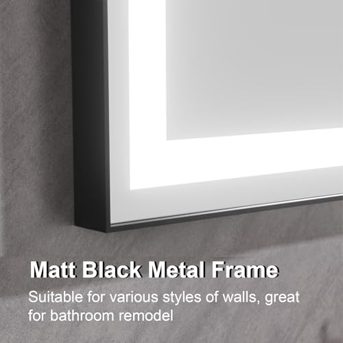 60x48 inch Black Framed LED Bathroom Mirror for Wall, LED Bathroom Mirror with Light for Vanity, Dimmable, Anti-Fog, 3 Colors, Shatterproof, ETL Listed, Hangs Horizontally or Vertically