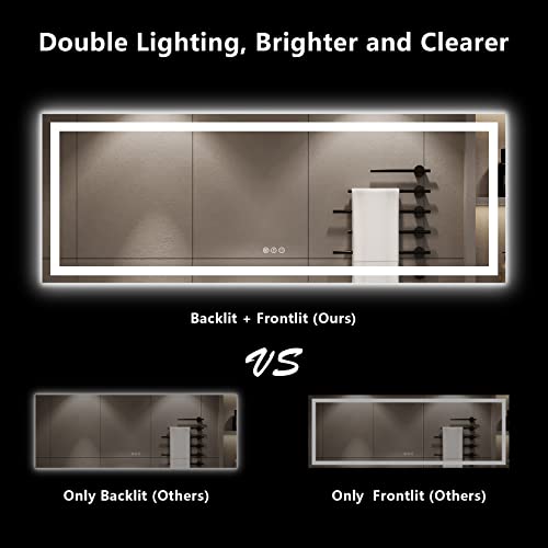 YEELAIT 96x36 Inch LED Bathroom Mirror with Lights Front and Backlit Lighted Vanity Mirror for Bathroom Wall with 3 Colors Dimmable Anti-Fog Memory Shatter-Proof IP54 Waterproof Horizontal/Vertical