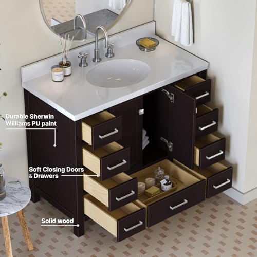 ARIEL Cambridge 43 Inch Single Sink Bathroom Vanity in Espresso, 1.5
