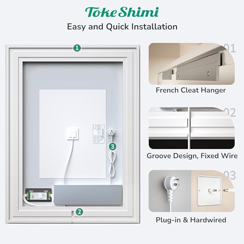 TokeShimi 48x40 LED Bathroom Mirror with Lights,Anti-Fog Light Up Mirror for Bathroom,Dimmable 3-Color Lights,Separate Control Frontlit & Backlit,CRI90+,UL Listed Driver,Memory Function,Shattproof