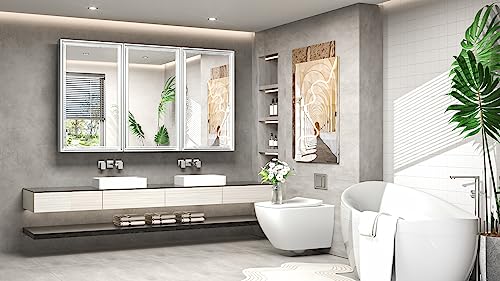 TokeShimi 48x30 Recessed Medicine Cabinet with Mirror Beveled, Silver Medicine Cabinet Mirrored Aluminum, Surface Mounted Metal Bathroom Vanity Mirror with Storage
