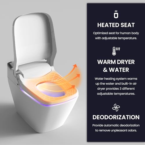 VOVO STYLEMENT TCB-090SA Smart Bidet Toilet for bathrooms, Elongated One Piece Toilet with Auto Open/Close Lid, 1.12 GPF, Auto Dual Flush, ADA Chair Height, Heated Seat, Made in Korea