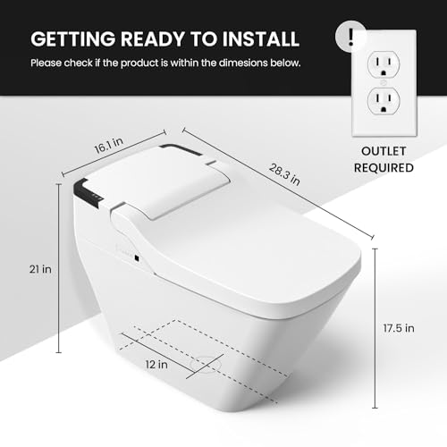 VOVO STYLEMENT TCB-090SA Smart Bidet Toilet for bathrooms, Elongated One Piece Toilet with Auto Open/Close Lid, 1.12 GPF, Auto Dual Flush, ADA Chair Height, Heated Seat, Made in Korea