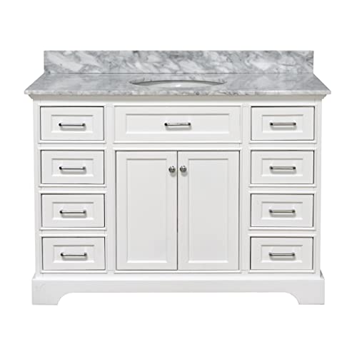 Aria 48-inch Bathroom Vanity (White/Carrara): Includes White Cabinet with Authentic Italian Carrara Marble Countertop and White Ceramic Sink