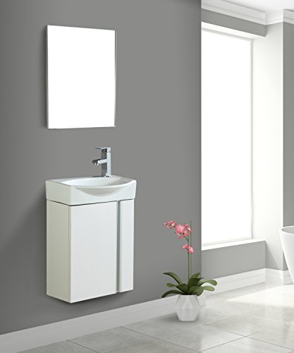 Fine Fixtures Compacto Small Bathroom Vanity Set with Sink -Wall-Mounted Cabinet- Sink top, and Mirror Included (White)