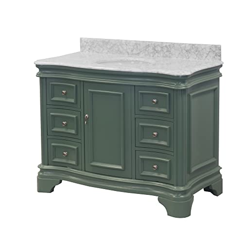 Katherine 48-inch Bathroom Vanity (Carrara/Sage Green): Includes Sage Green Cabinet with Authentic Italian Carrara Marble Countertop and White Ceramic Sink
