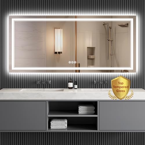 SOGOLINE 72x32 Led Mirror for Bathroom, Anti-Fog Front and Backlit Mirror, Lighted Bathroom Mirror Insert Lights, Tempered Glass, Dimmable, Rotatable Bathroom Vanity Mirror