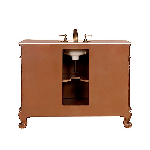 Silkroad Exclusive Gorgeous Marble Ceramic Stone Top Single Sink Bathroom Vanity with Cabinet, 48