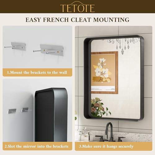 TETOTE 60 x 40 Inch Brushed Silver Bathroom Mirror, Bathroom Vanity Mirror, Modern Rectangle Round Corner Matte Framed Mirror (Horizontal/Vertical)