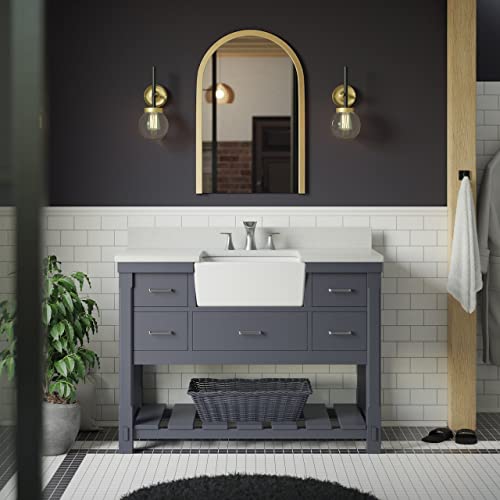 Charlotte 48-inch Farmhouse Bathroom Vanity (Quartz/Marine Gray): Includes Marine Gray Cabinet with Stunning Quartz Countertop and White Ceramic Apron Sink