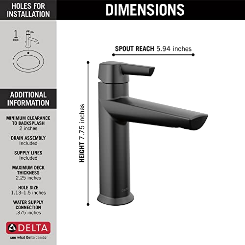 Delta Faucet Galeon Matte Black 1-Hole Bathroom Faucet, Single Hole, Diamond Seal Technology, ADA Compliant, Watersense Labeled, 571-BLMPU-DST