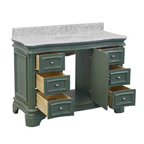 Katherine 48-inch Bathroom Vanity (Carrara/Sage Green): Includes Sage Green Cabinet with Authentic Italian Carrara Marble Countertop and White Ceramic Sink