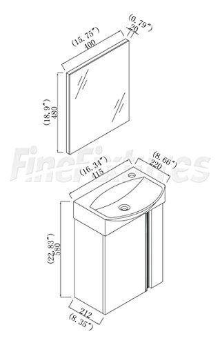 Fine Fixtures Compacto Small Bathroom Vanity Set with Sink -Wall-Mounted Cabinet- Sink top, and Mirror Included (White)