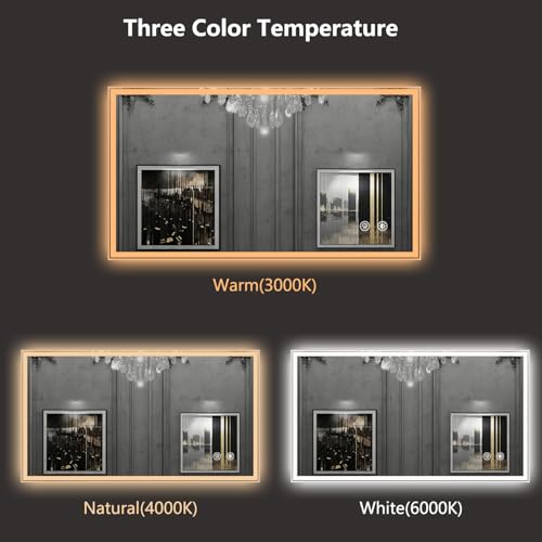 LED Bathroom Mirror, 60 X36 Dual Backlit & Front Lit Anti-Fog, Dimmable led Mirror for Bathroom, Bathroom Mirror with Lights Wall-Mounted Vanity Mirror