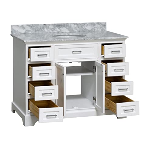 Aria 48-inch Bathroom Vanity (White/Carrara): Includes White Cabinet with Authentic Italian Carrara Marble Countertop and White Ceramic Sink