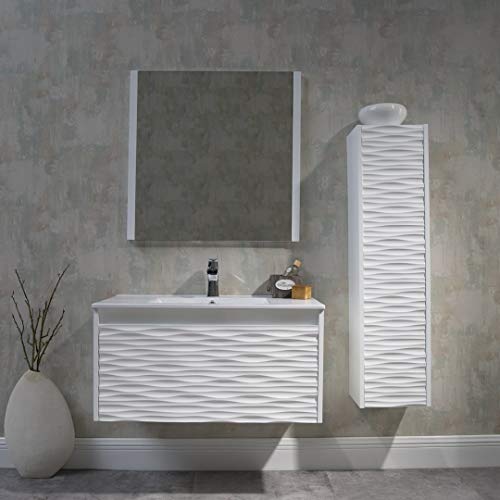BLOSSOM 36 Inch White Bathroom Vanity with Sink, All Wood Floating Bathroom Vanity with Sink 36 Inch, Mirror, 12 Inch Side Cabinet