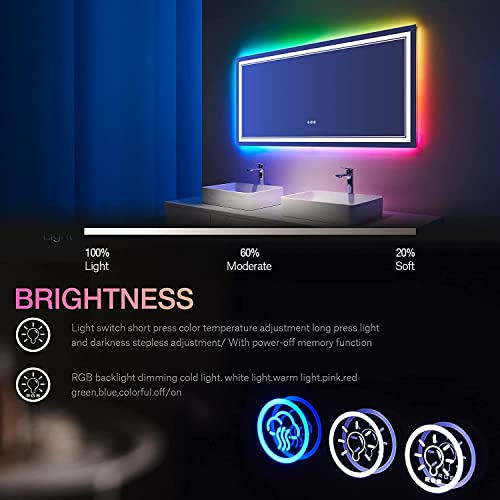 ISTRIPMF 77x36 Inch RGB LED Bathroom Mirror with Lights, Color Changing RGB Backlit LED Mirror for Bathroom,Lighted Vanity Mirrors for Bathroom Wall, Dimmable, Anti-Fog (RGB Backlit+Front-Lit)