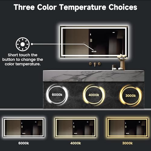 FURNIFIXTURE 60x28 Inch LED Bathroom Mirror - Lighted Vanity Mirror for Wall with Front and Backlit, Anti-Fog, Shatter-Proof, 3 Color Temperatures, Memory, Stepless Dimmable, Horizontal/Vertical,