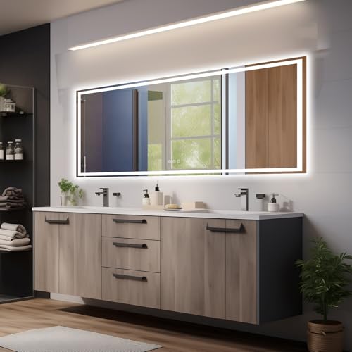Moonee 84x40 Inch Large Led Mirror for Bathroom,Front Light and Backlit Vanity Mirror with 3 Colors Dimmable Anti Fog Bathroom Mirror with Led Lights for Bathroom Decor