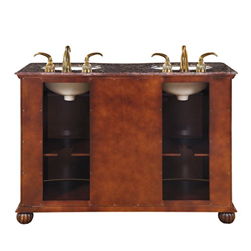 Silkroad Exclusive LTP-0180-BB-UIC-52 Baltic Brown Granite Top Double Sink Bathroom Vanity with Cabinet, 52