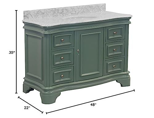 Katherine 48-inch Bathroom Vanity (Carrara/Sage Green): Includes Sage Green Cabinet with Authentic Italian Carrara Marble Countertop and White Ceramic Sink