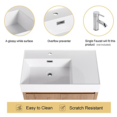 Malwee 30 Inch Freestanding Bathroom Vanity with Sink, 30'' Floor Standing Bathroom Vanity, Modern Vanity with 2 Doors and White Resin Basin Sink Top (036-30)