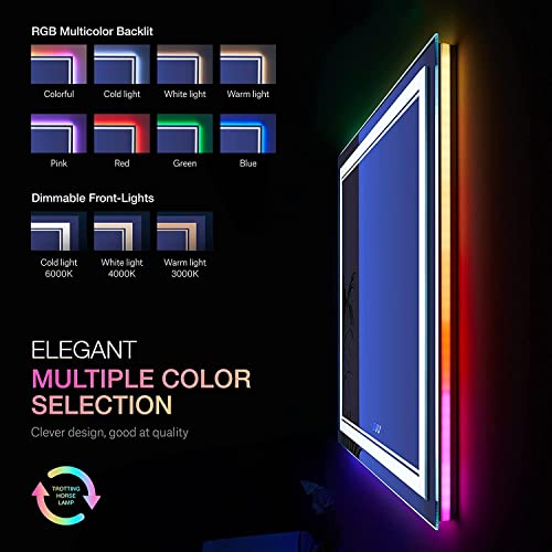 ISTRIPMF 77x36 Inch RGB LED Bathroom Mirror with Lights, Color Changing RGB Backlit LED Mirror for Bathroom,Lighted Vanity Mirrors for Bathroom Wall, Dimmable, Anti-Fog (RGB Backlit+Front-Lit)