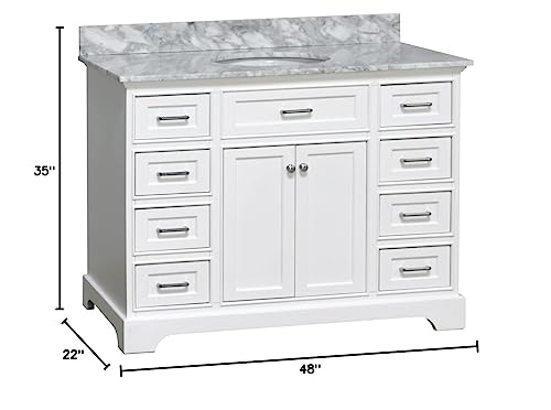 Aria 48-inch Bathroom Vanity (White/Carrara): Includes White Cabinet with Authentic Italian Carrara Marble Countertop and White Ceramic Sink