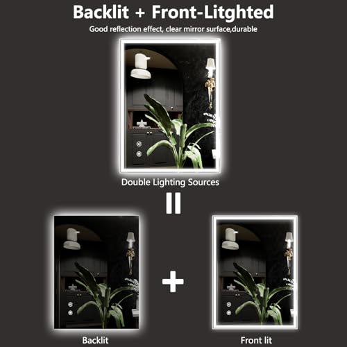 LED Bathroom Mirror, 60 X36 Dual Backlit & Front Lit Anti-Fog, Dimmable led Mirror for Bathroom, Bathroom Mirror with Lights Wall-Mounted Vanity Mirror