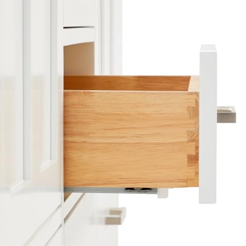 ARIEL Cambridge 37 Inch Bathroom Vanity with Sink, White Bathroom Vanity, Solid Wood Vanity Base Cabinet, White Quartz Top 1.5-Inch Edge, Right Rectangular Sink, 2 Soft Closing Doors, 5 Drawers