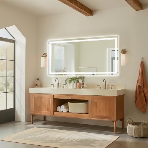 TIFULLHOME 72x32 Led Mirror for Bathroom, Anti-Fog Front and Backlit Mirror, Lighted Bathroom Mirror Insert Lights, Tempered Glass, Dimmable, 3 Colors, Anti-Fog Bathroom Vanity Mirror