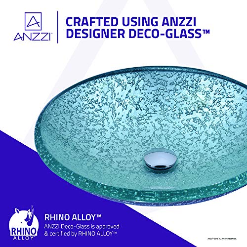 ANZZI Arc Series Tempered Glass Vessel Bowl Sink in Clear Glass | Top Mount Bathroom Sinks Above Counter | Round Vanity Countertop Sink Bowl with Pop Up Drain | LS-AZ208