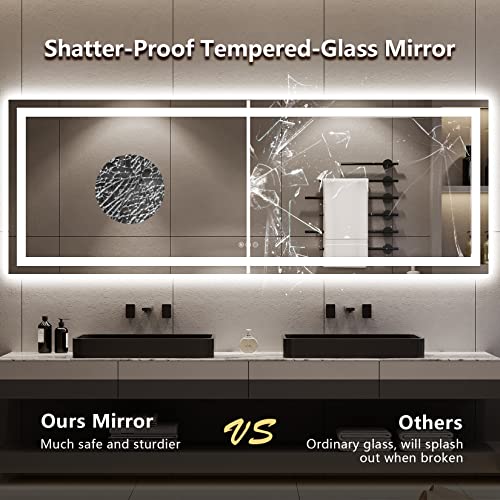 YEELAIT 96x36 Inch LED Bathroom Mirror with Lights Front and Backlit Lighted Vanity Mirror for Bathroom Wall with 3 Colors Dimmable Anti-Fog Memory Shatter-Proof IP54 Waterproof Horizontal/Vertical
