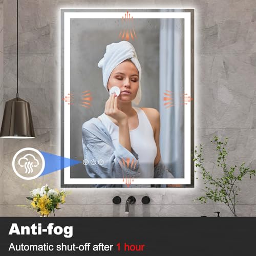 Moonee 84x40 Inch Large Led Mirror for Bathroom,Front Light and Backlit Vanity Mirror with 3 Colors Dimmable Anti Fog Bathroom Mirror with Led Lights for Bathroom Decor