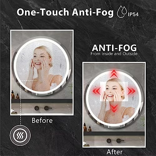 Moonee Round led Bathroom Mirror, 32 Inch Front Lighted Mirror Bathroom, 3 Color Circle led Light Mirror, Anti-Fog, Framless, Dimmable,CRI90+, IP54 Waterproof