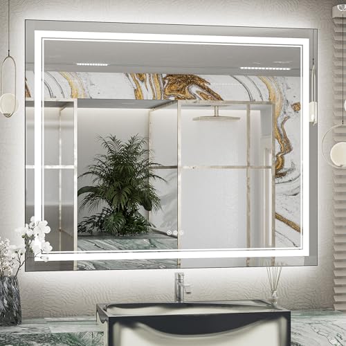 TokeShimi 48x40 LED Bathroom Mirror with Lights,Anti-Fog Light Up Mirror for Bathroom,Dimmable 3-Color Lights,Separate Control Frontlit & Backlit,CRI90+,UL Listed Driver,Memory Function,Shattproof